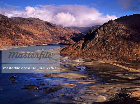 A showery winter's day over Barisdale Bay and Loch Hourn on the peninsula of Knoydart in the western highlands of Scotland, United Kingdom, Europe