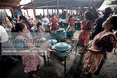 Food stalls in market, Chichicastenango, Western Highlands, Guatemala, Central America