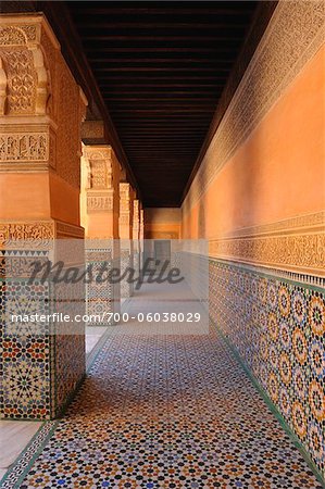 Colonnade, Medersa Ben Youssef, Marrakech, Maroc