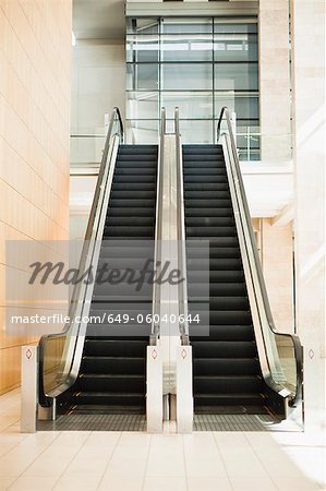 Empty escalators in lobby