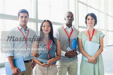 Business people wearing name tags
