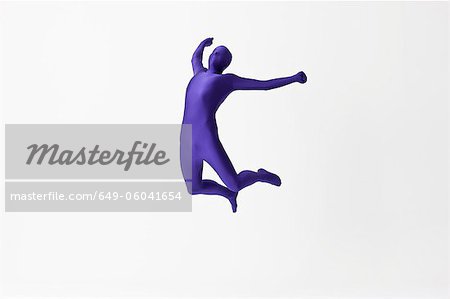 Man in bodysuit jumping for joy