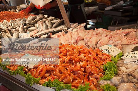 Fish for sale in rialto market, venice, italy