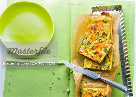 Pea and curry rectangular-shaped tart