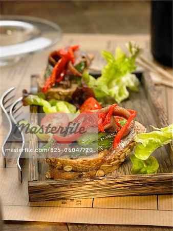 Pepper and anchovy open sandwich