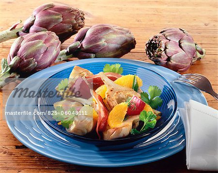 Purple artichoke,duck Magret and orange salad