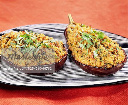 Eggplants stuffed with tofu and millet