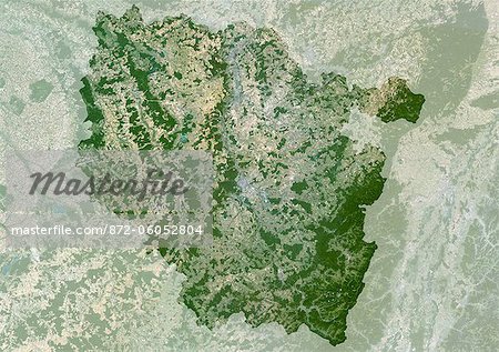 Image Satellite vrai couleur Lorraine région (France), avec le masque. Région Lorraine, France, image satellite couleur vraie avec masque. Cette image a été compilée à partir de données acquises par les satellites LANDSAT 5 & 7.