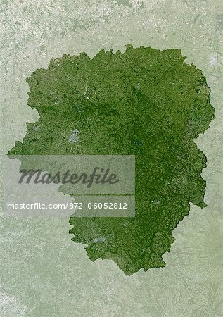 Image Satellite vrai couleur Limousin région (France), avec le masque. Région Limousin, France, image satellite couleur vraie avec masque. Cette image a été compilée à partir de données acquises par les satellites LANDSAT 5 & 7.