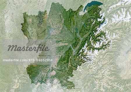 Rhône-Alpes Region, France, True Colour Satellite Image With Mask. Rhône Alpes region, France, true colour satellite image with mask. This image was compiled from data acquired by LANDSAT 5 & 7 satellites.