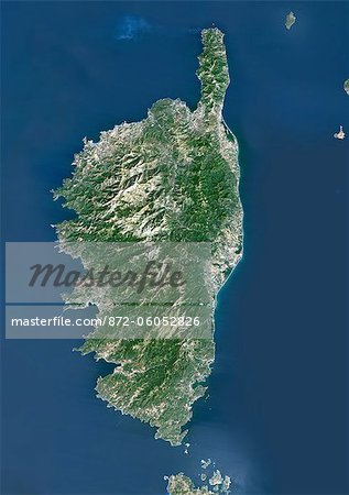 Corse, France, couleur vraie Image-Satellite. Corse, France. Image satellite de vraies couleurs de la Corse, la quatrième plus grande île dans la mer Méditerranée. Cette image a été compilée à partir de données acquises par les satellites LANDSAT 5 & 7.