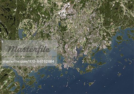 Helsinki, Finland, True Colour Satellite Image. Helsinki, Finland. True colour satellite image of Helsinki, capital city of Finland. Image taken on 29 May 2002, using LANDSAT 7 data.