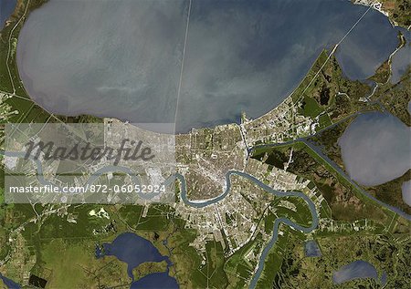 La Nouvelle-Orléans, Louisiane, Usa, vraie couleur Image-Satellite. La Nouvelle-Orléans, Louisiane, USA. Image satellite des vraies couleurs de the city of New Orleans, prise le 17 janvier 2000, à l'aide de données LANDSAT 7.