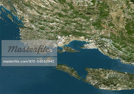 Split, Croatia, True Colour Satellite Image. Split, Croatia. True colour satellite image of the city of Split, located on a small peninsula on the eastern shores of the Adriatic Sea. Image taken on 2 August 2000, using LANDSAT 7 data.