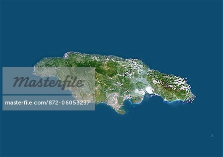 Jamaica, Caribbean, True Colour Satellite Image. Satellite view of Jamaica, Caribbean. This image was compiled from data acquired by LANDSAT 5 & 7 satellites.