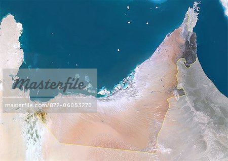 Émirats Arabes Unis, Moyen-Orient, Asie, True Image couleur Satellite avec bordure et masque. Vue satellite des Émirats Arabes Unis (avec bordure et masque). Cette image a été compilée à partir de données acquises par les satellites LANDSAT 5 & 7. Émirats Arabes Unis, Moyen-Orient, Asie, True Image couleur Satellite avec bordure et masque. Vue satellite des Émirats Arabes Unis (avec bordure et masque). Cette image a été compilée à partir de données acquises par les satellites LANDSAT 5 & 7.