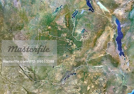 Zambia, Africa, True Colour Satellite Image With Border. Satellite view of Zambia (with border). This image was compiled from data acquired by LANDSAT 5 & 7 satellites. Zambia, Africa, True Colour Satellite Image With Border. Satellite view of Zambia (with border). This image was compiled from data acquired by LANDSAT 5 & 7 satellites.
