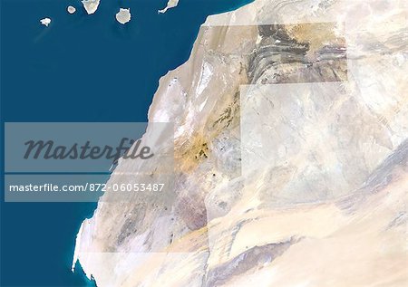 Sahara occidental, Afrique, vraie couleur Satellite Image avec masque. Vue satellite du Sahara occidental (avec masque). Cette image a été compilée à partir de données acquises par les satellites LANDSAT 5 & 7.