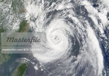 Typhoon Nari, Taiwan, China, Asia, In 2001, True Colour Satellite Image. Typhoon Nari in September 2001 northeast of Taiwan and west of Shanghai, China. True-colour satellite image using MODIS data.