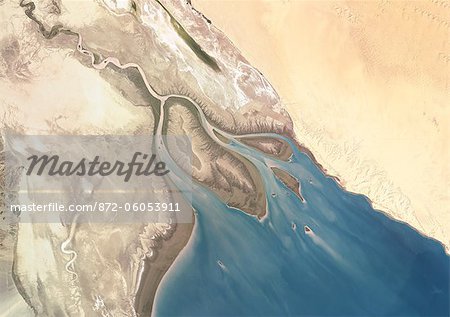 Colorado River Delta, Mexico, True Colour Satellite Image. True colour satellite image of the Colorado River Delta, Mexico. The Colorado River flows into the Gulf of California. Isla Montague is the large island in the center of the image. Composite image using LANDSAT 7 data.