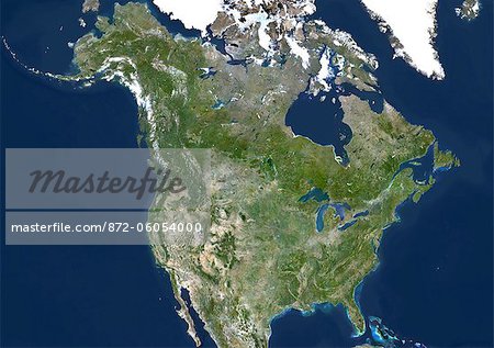 United States (Alaska Incl.) And Canada, True Colour Satellite Image. USA (Alaska incl.) and Canada, true colour satellite image. This image was compiled from data acquired by LANDSAT 5 & 7 satellites.