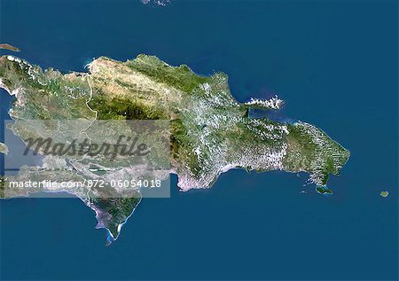 République dominicaine, Image Satellite couleur vraie avec bordure. République dominicaine, image satellite couleur vraie avec bordure. Cette image a été compilée à partir de données acquises par les satellites LANDSAT 5 & 7.