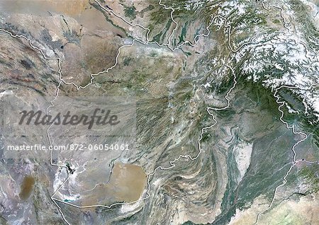 Afghanistan, True Colour Satellite Image With Border