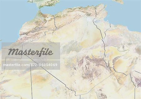 Algeria, Relief Map With Border