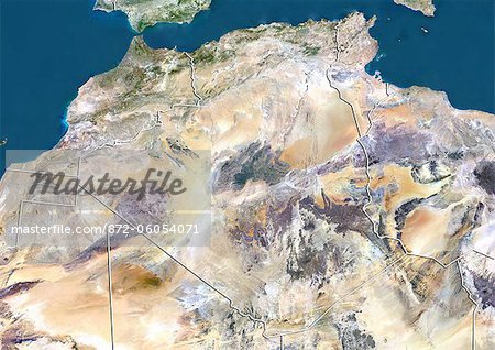 Algérie, Image Satellite couleur vraie avec bordure