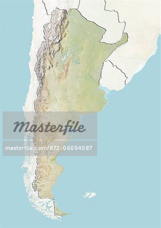 Argentina, Relief Map With Border and Mask