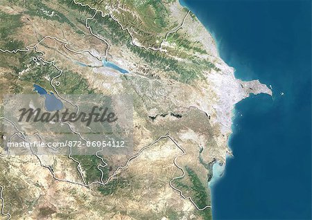 Azerbaijan, True Colour Satellite Image With Border