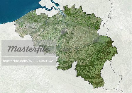 Belgium, True Colour Satellite Image With Border and Mask