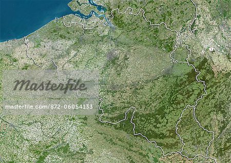 Belgium, True Colour Satellite Image With Border