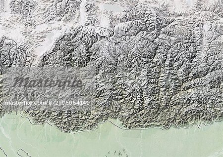 Bhutan, Relief Map With Border