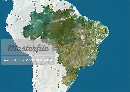 Brazil, True Colour Satellite Image With Border and Mask