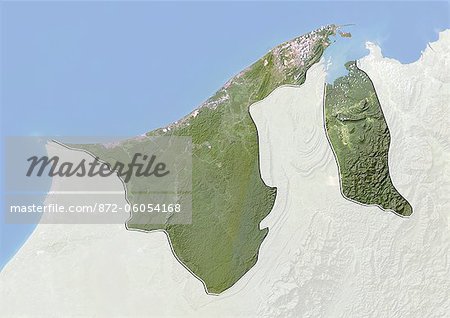 Brunei, Image Satellite avec effet de relief, avec bordure et masque