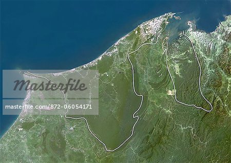 Brunei, True Colour Satellite Image With Border