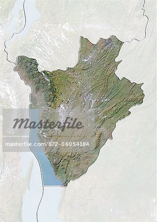 Burundi, Image Satellite avec effet de relief, avec bordure et masque Burundi, Image Satellite avec effet de relief, avec bordure et masque