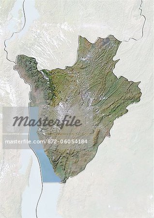 Burundi, Image Satellite avec effet de relief, avec bordure et masque