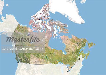Canada, Image Satellite avec effet de relief, avec bordure et masque