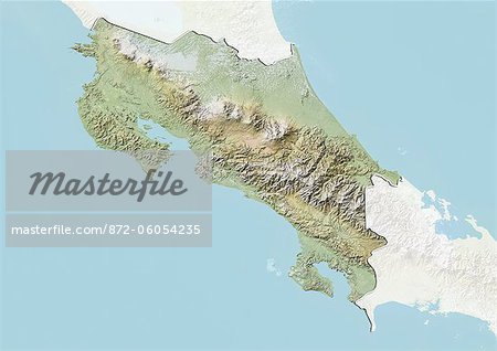 Costa Rica, carte Relief avec bordure et masque