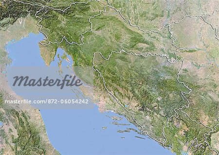 Croatia and Bosnia and Herzegovina, Satellite Image With Bump Effect, With Border