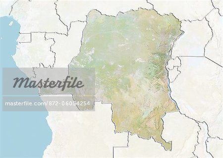 Democratic Republic of Congo, Relief Map With Border and Mask