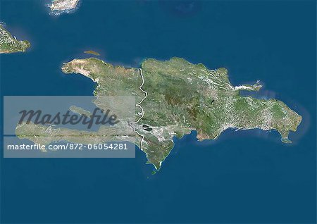 République dominicaine et Haïti, Image Satellite couleur vraie avec bordure République dominicaine et Haïti, Image Satellite couleur vraie avec bordure