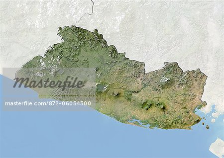 El Salvador, Satellitenbild mit Bump-Effekt, Grenze und Maske