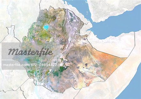 Äthiopien, Satellitenbild mit Bump-Effekt, Grenze und Maske