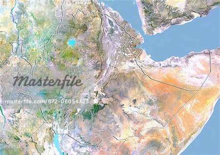 Äthiopien, Satellitenbild mit Bump-Effekt, mit Rand