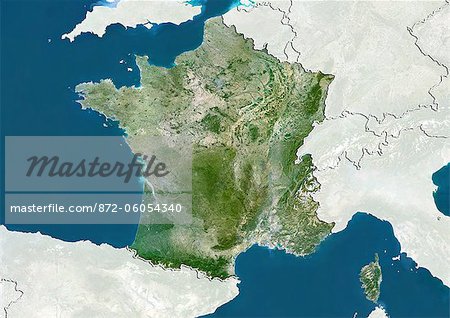 France, True Colour Satellite Image With Border and Mask