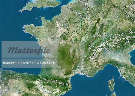 Frankreich, True Colour-Satellitenbild mit Rand