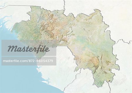 Guinée, carte de Relief avec bordure et masque Guinée, carte de Relief avec bordure et masque